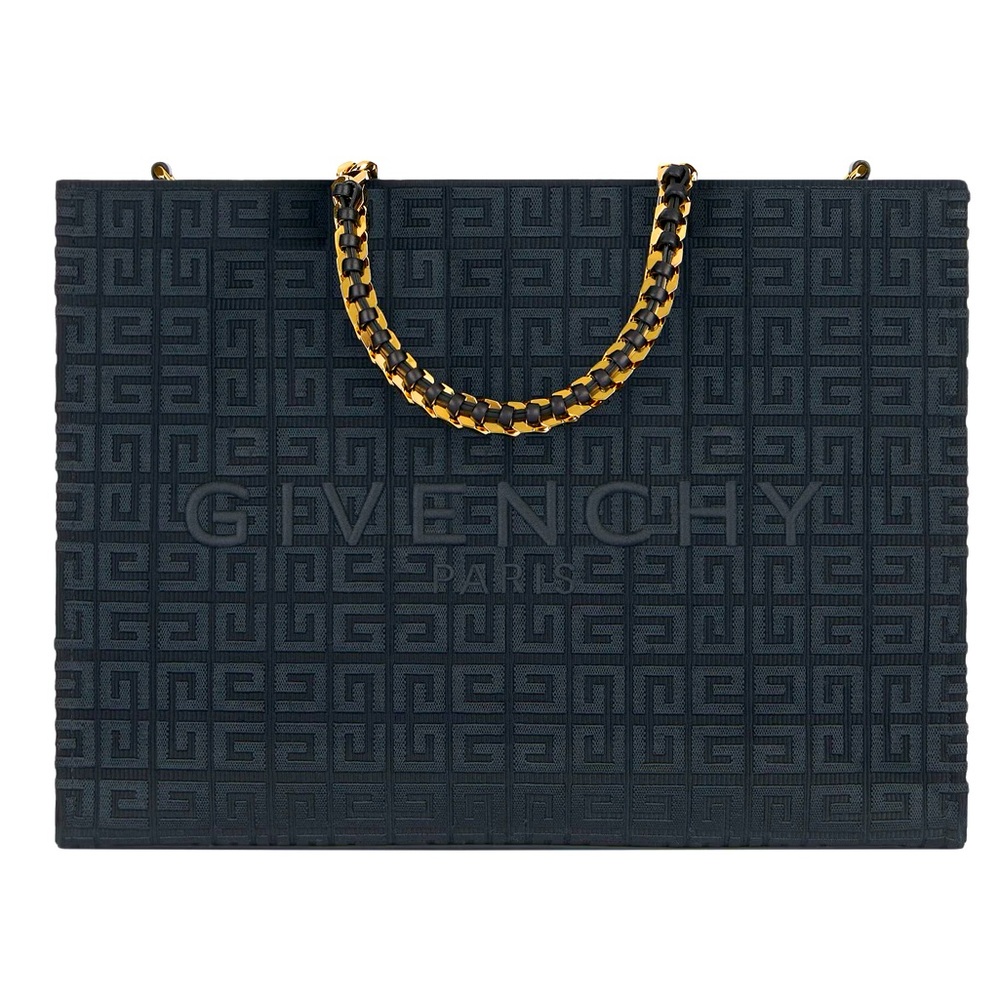 Authentic Black Givenchy Medium G-Tote shopping bag in 4G embroidery with chain